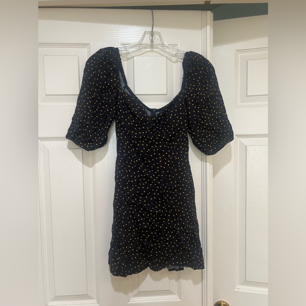 Reformation Gold and Black Polka Dot Dress. Size 0